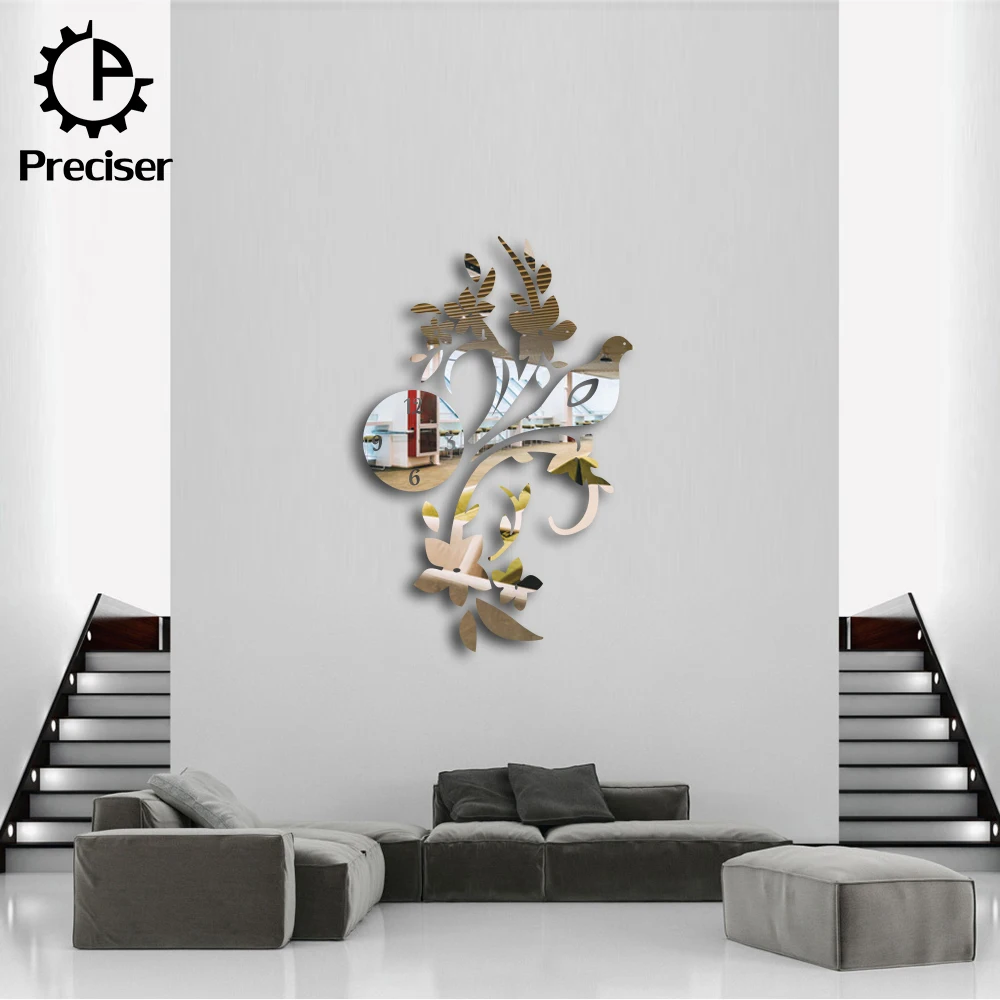 Acrylic Quality Beautiful 3D Mirror Effect Wall Clocks Home Decoration