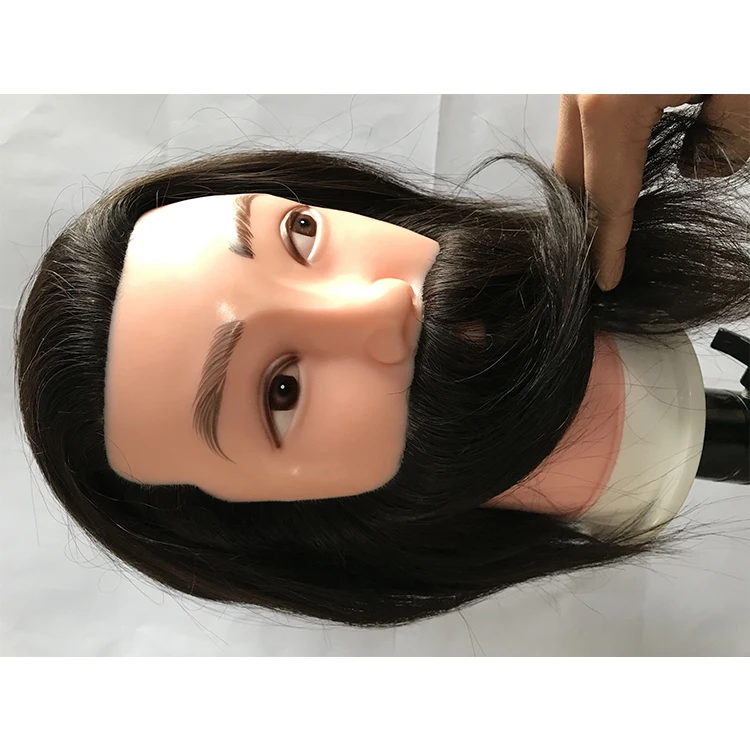 Professional dressing salon beauty school plastic human hair training doll model conventional male mannequin head with beard