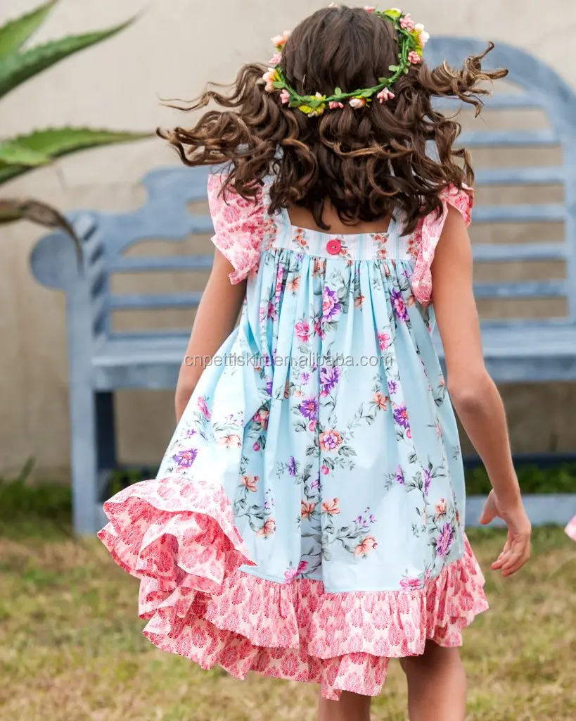 newly fashion spring eyelet floral dress pretty kids frock design one piece dress
