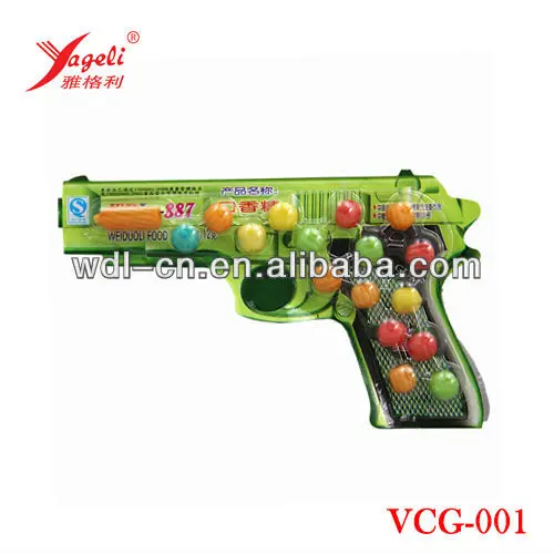
Color Fruit Chewing Gum Balls On Pistol Shaped Paper In Bag VCG-001 