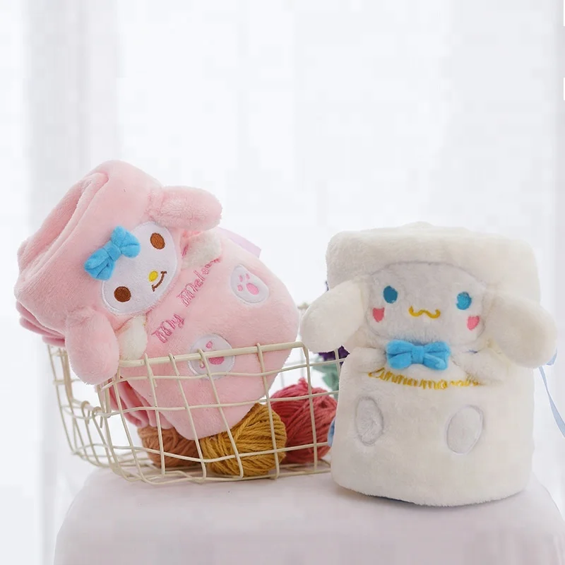 
Japanese Anime Cartoon Embroidery Baby Blanket Pompom Purin Luna Hello Kitty Melody 