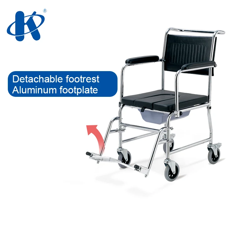 Kaiyang KY695 manufacturer foldable Commode wheelchair for elderly people CE certification Chromed Steel Commode Wheelchair