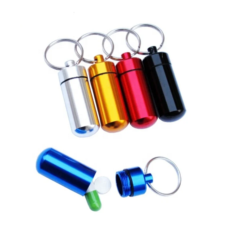 Waterproof Pill Holder Metal Keychain Emergency Pill Bottle Keychain
