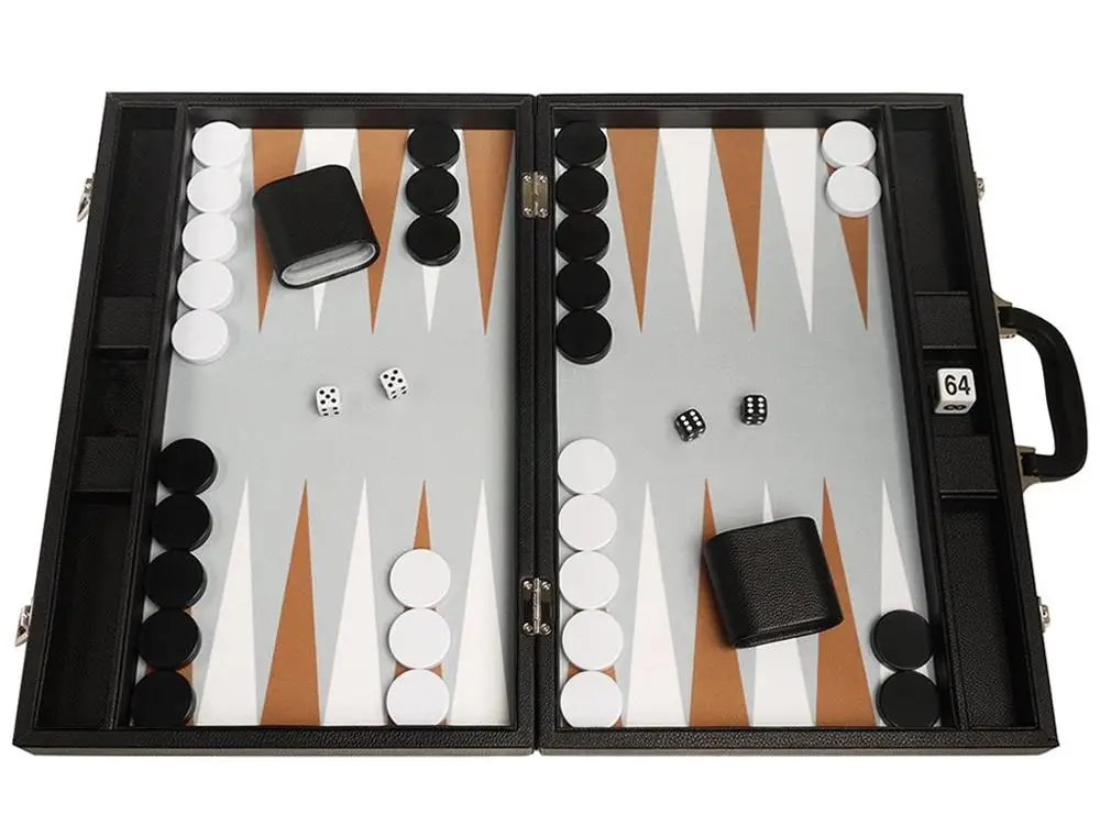 High-Quality 15 Inch Vintage Leather Backgammon Checkers Chess Game Set Games