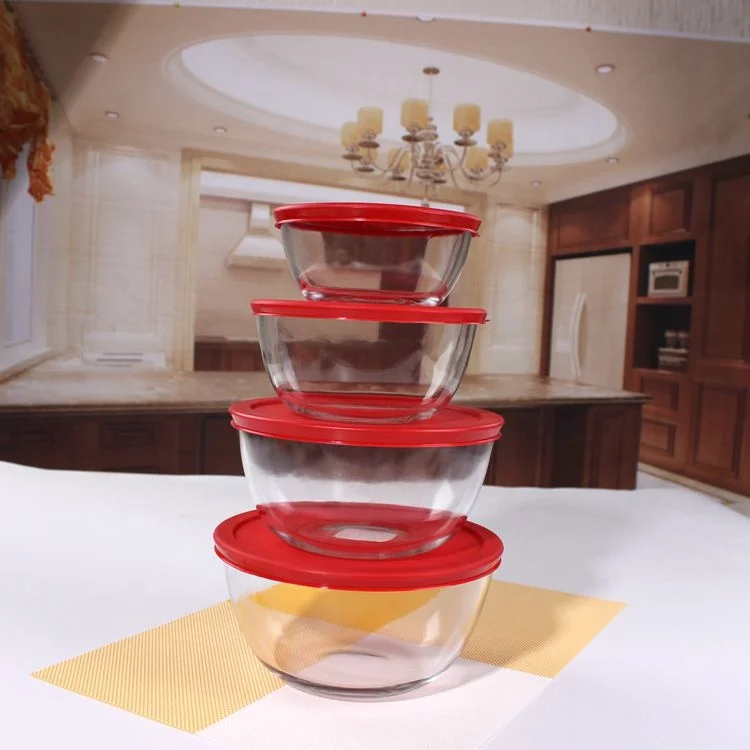 Cheap 4PCS Glass Bowl Set With Plastic Lids,Glass Salad Bowl For Wholesale