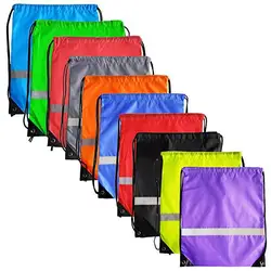 Reflective High Visibility beach Drawstring Bag Safety Polyester Cycling Backpack