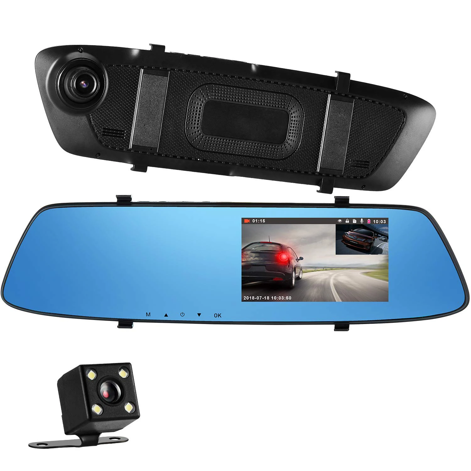 
Dash cam rear view mirror 4.3 inch rearview mirror Car Dvr full HD 1080p driving camera dual lens 