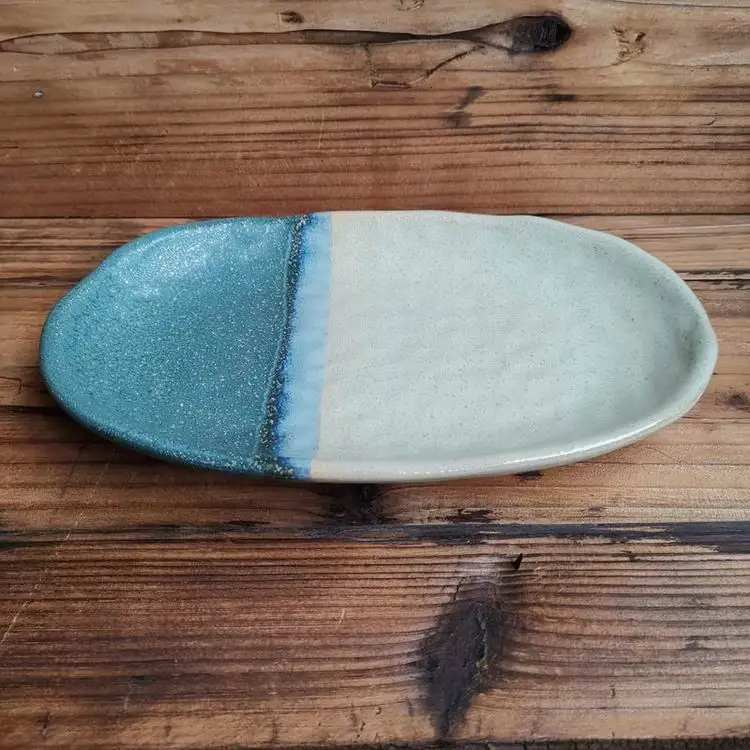 Japanese style ceramic over shape plate stoneware plate reaction glaze sushi plate