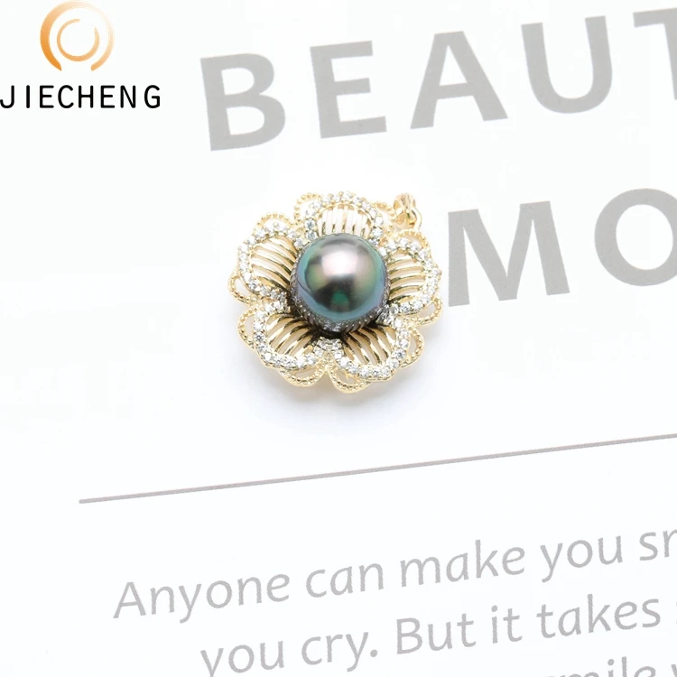 9-10mm AAA black Tahiti saltwater pearls wholesale 925 sterling silver natural pearl pendant designs