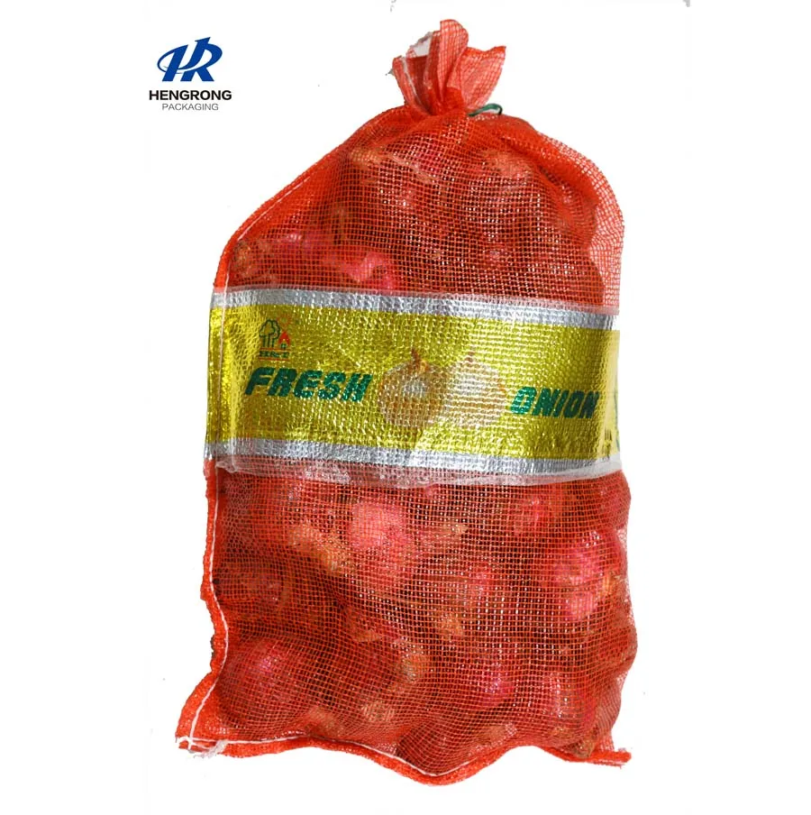 25 kg Leno mesh bag packing for onion  with UV treated and printing band label