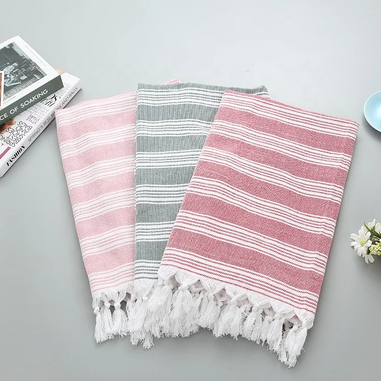 Turkish 100% Cotton Tassels Terry Beach Towel Custom Printed Wholesale Jacquard Beach Turkish Towel For Spa Hotel Picnic Beach
