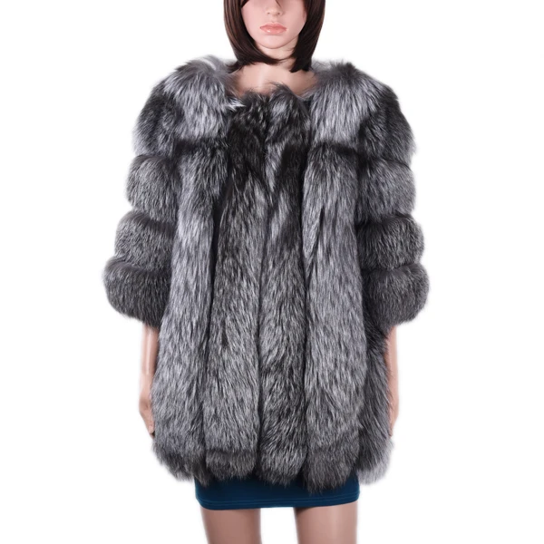 Women silver fox fur coat/winter warm fur coat/fox fur coat for women KZ160039