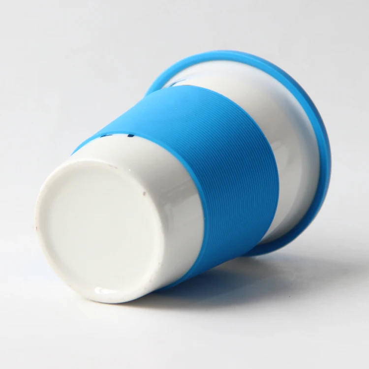 Promotional custom logo ceramic travel mug with silicone lid and sleeve