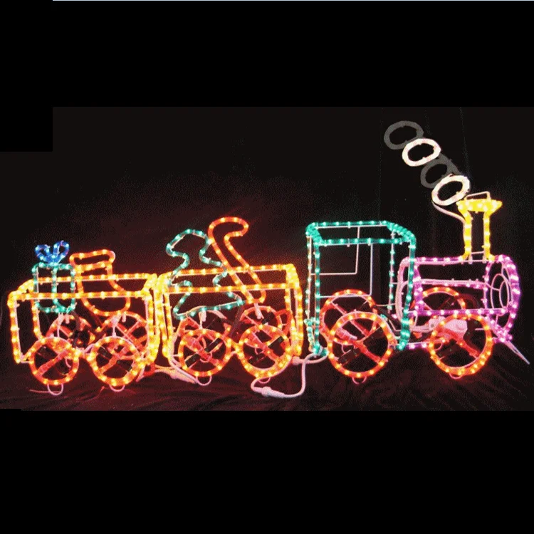 3D Outdoor Lighted Metal Rope Light Christmas Decoration of Train