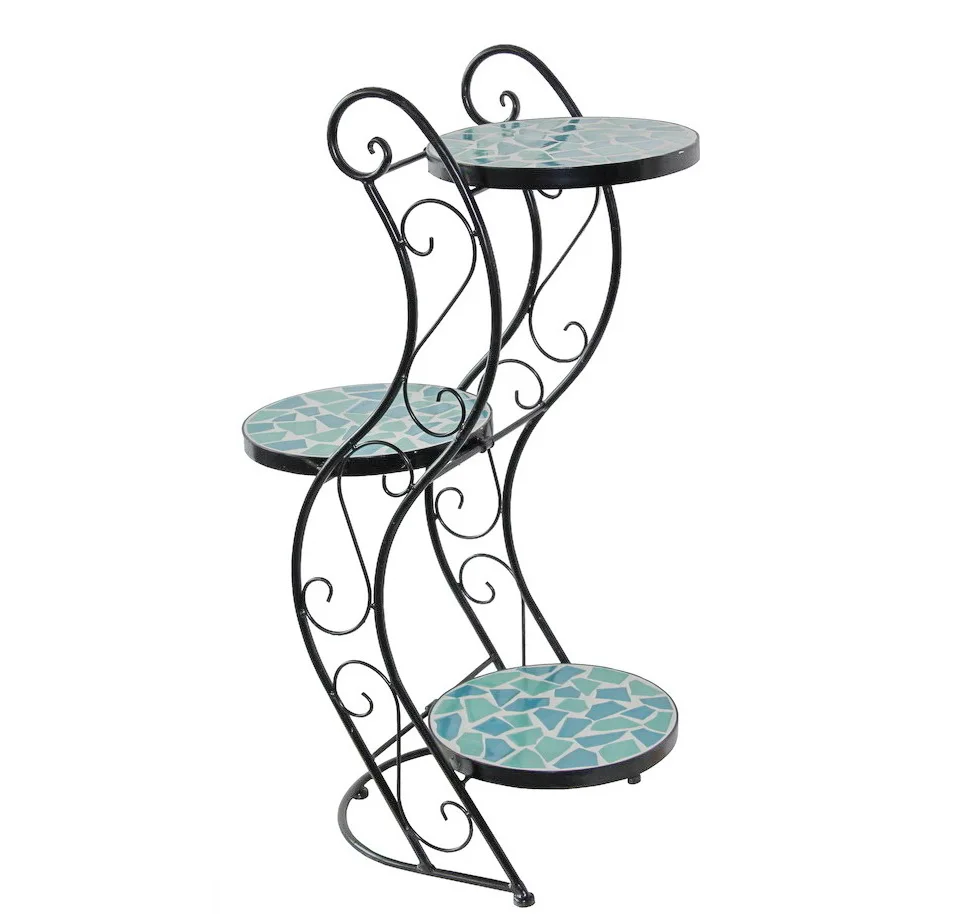 outdoor mosaic art corner 3 tier metal  Garden Shelf Plant Stand