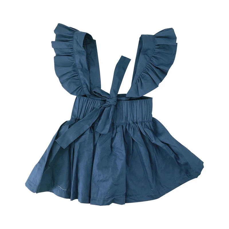 Multi Purpose Children Clothes Solid Blue Flutter Sleeve Design Frock Bow Design Cloth