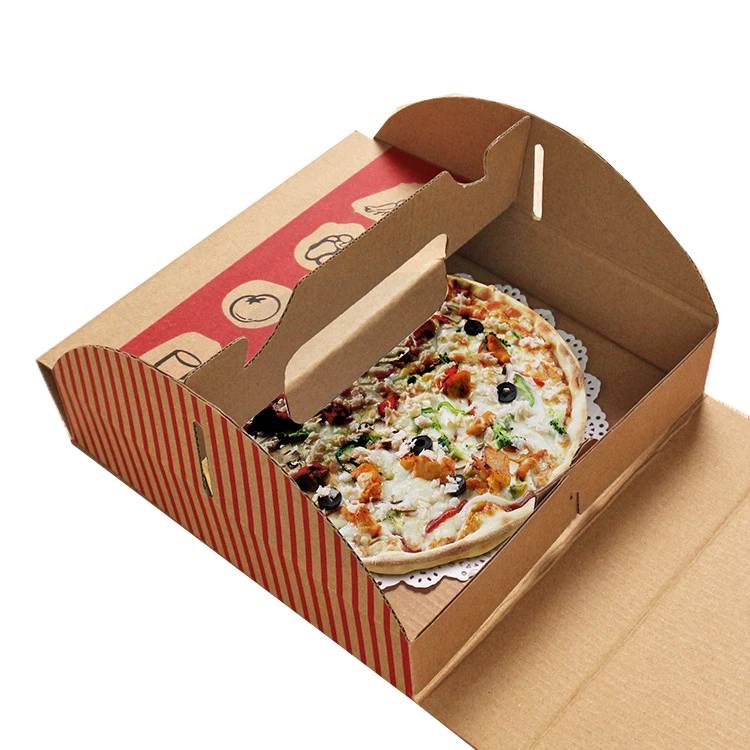 custom corrugated paper take out personalized cheap pizza boxes with handle