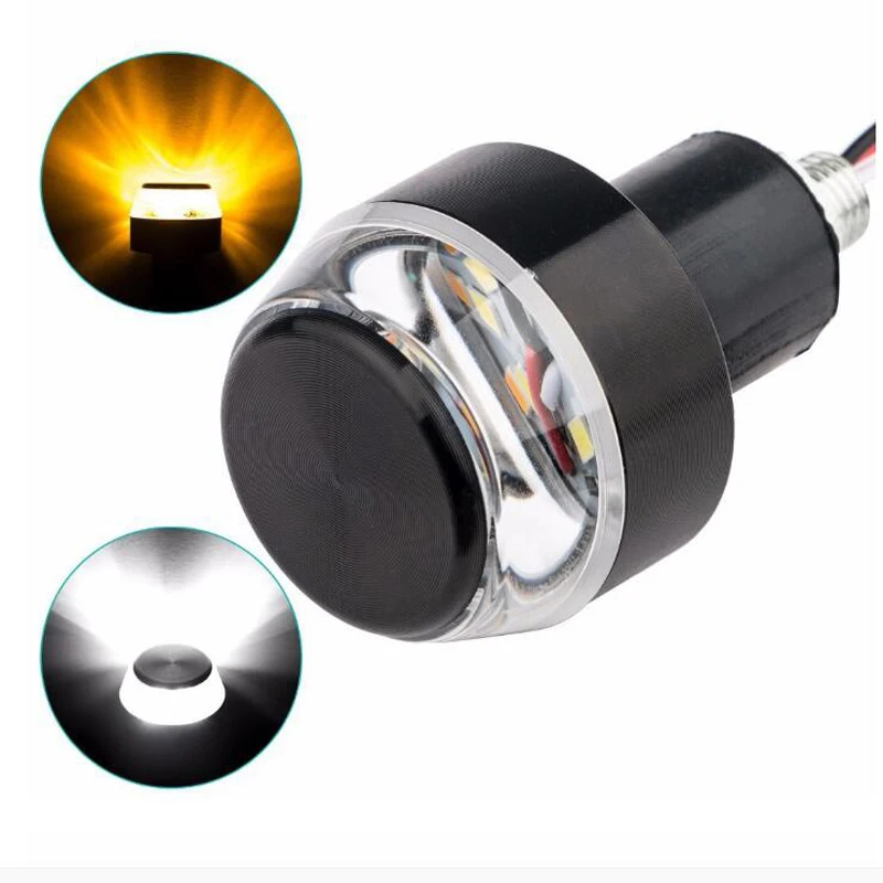 Free Shipping Aluminum Motorcycle LED hand Grip bar end Light Accelerator bulb Handlebar Turn Signal Lamp Yellow and White