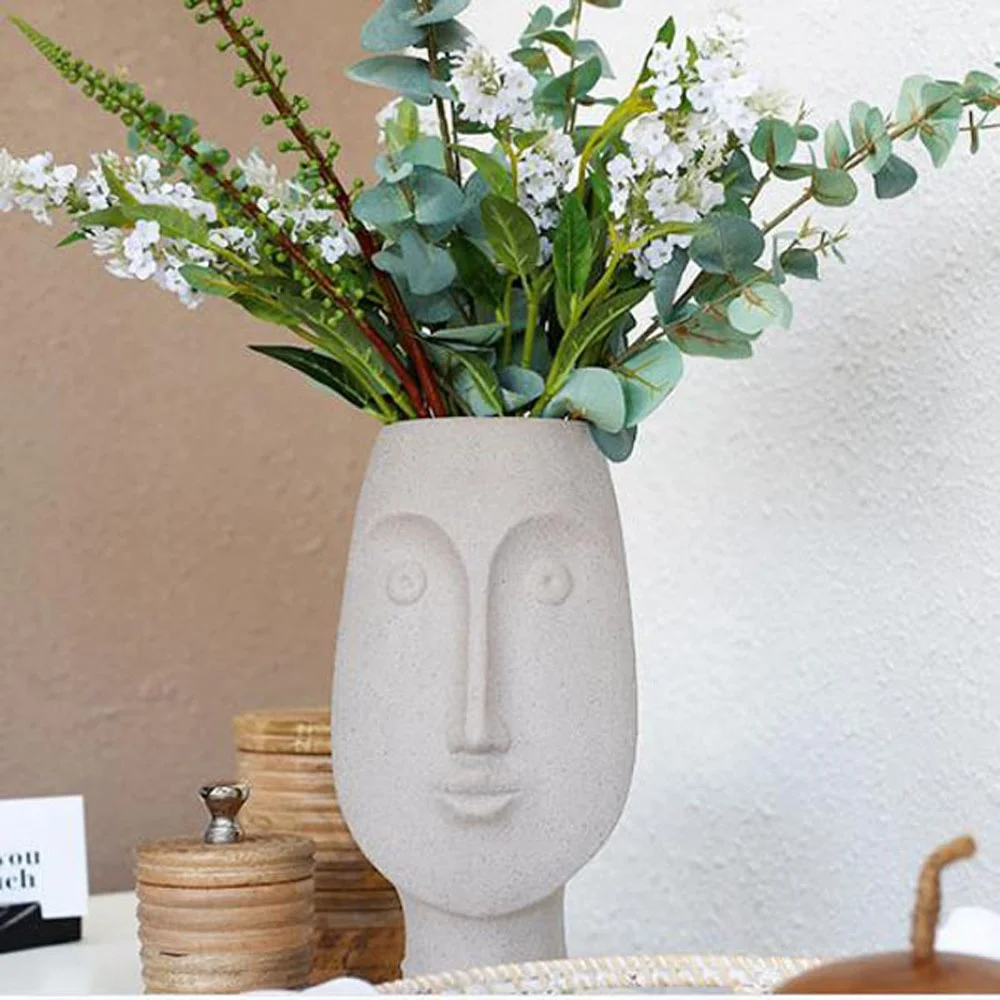 2018 wholesale  concrete face plant pot  cement face flower vase