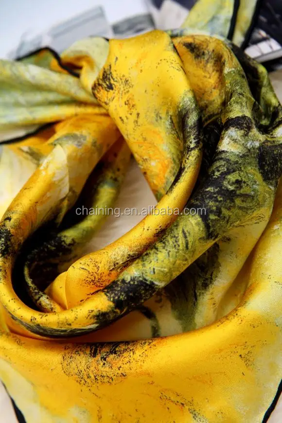 Silk Printed Neckerchief 50*50cm Oil Painting Fashion 20 inch Small Square Women  Wrap Van Gogh 100% Silk Neckerchief