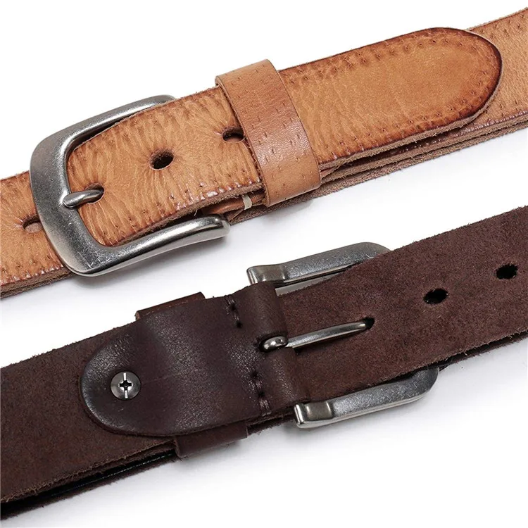 Custom 38MM Wide Light Brown Mens Italian Full Grain Genuine Leather Belts For Jeans