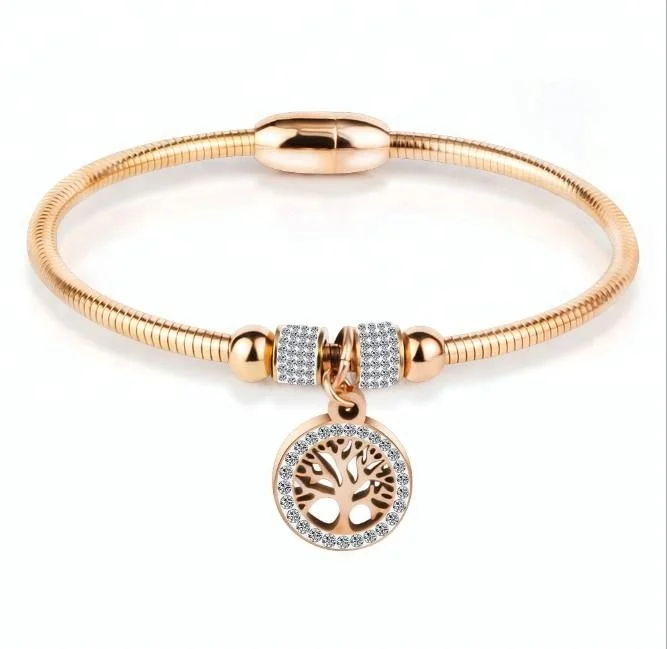 New Style Stainless Steel Bracelet With Crystal Tree Of Life For Women