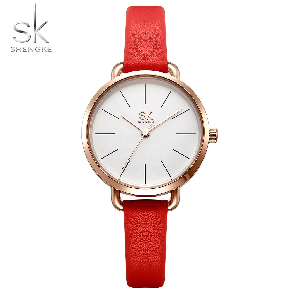Shengke chain Women Watches Simple Quartz Wristwatches for Woman Freestyle Ladies Watch Leather Girls Clock