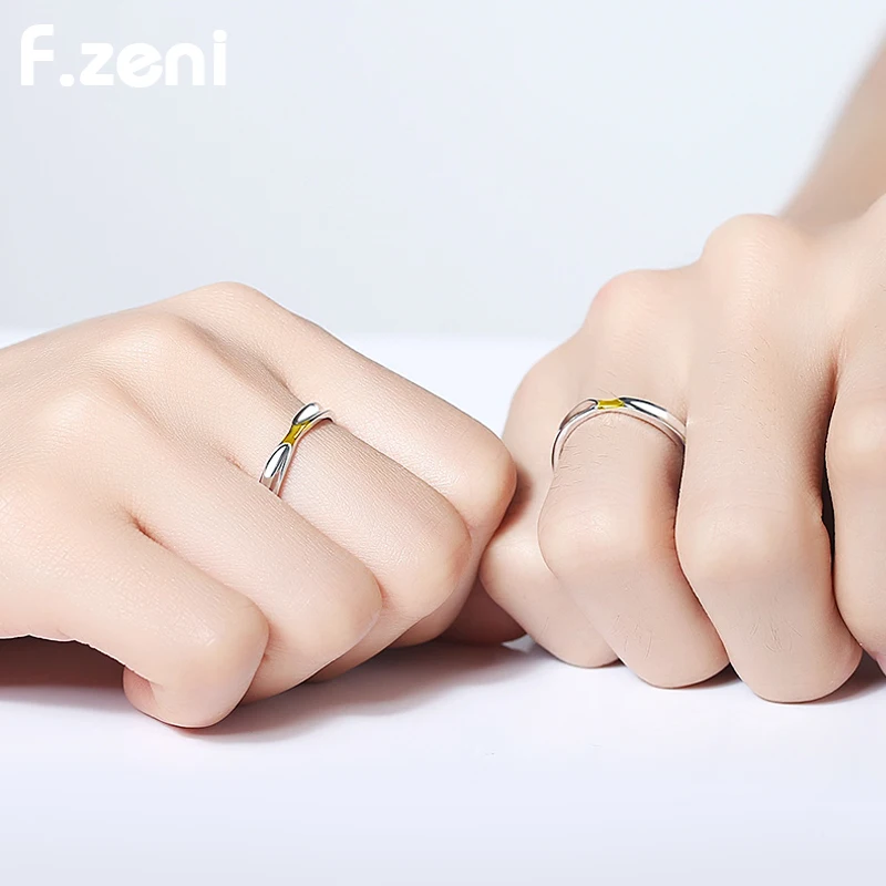 925 Sterling Silver Ring,Wedding Engagement Custom White Gold Plated Jewelry Fashion Statement Stylish Adjustable Couple ring