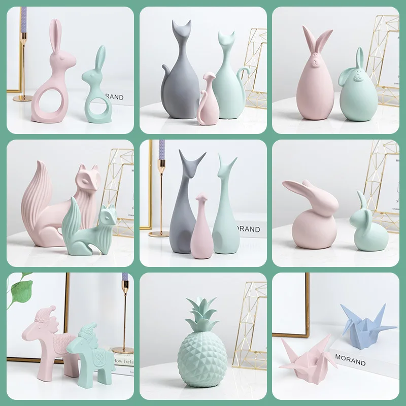 APHACATOP Set of Macaroon 3 Ceramic Cat Family Statue Home Decor  Craft Ornament