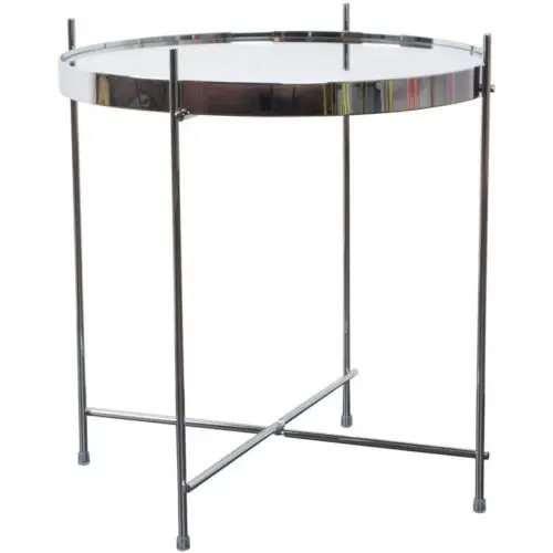 Nodic modern metal round side coffee mirrored table with foldable design