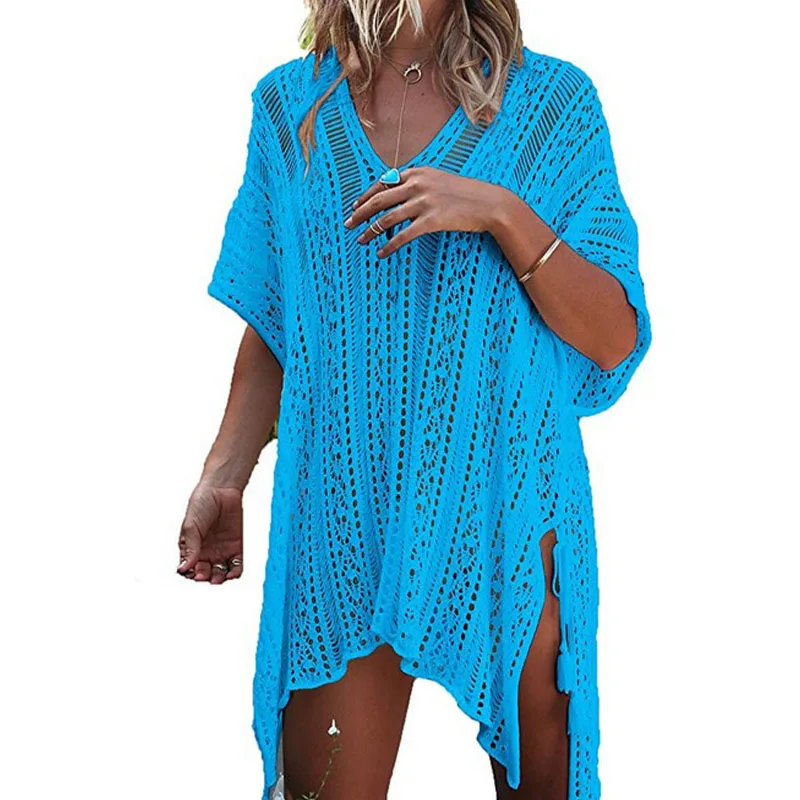 LDDRESS New Design Colorful Hollow Out Womens Summer Crochet Swimwear Beach Dress Tops Sexy Bikini Swimsuit Cover Up