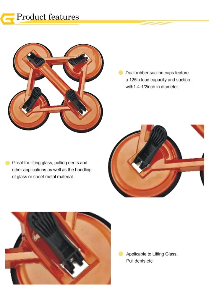 High powder vacuum lifter glass tool 4 clamp suction cup