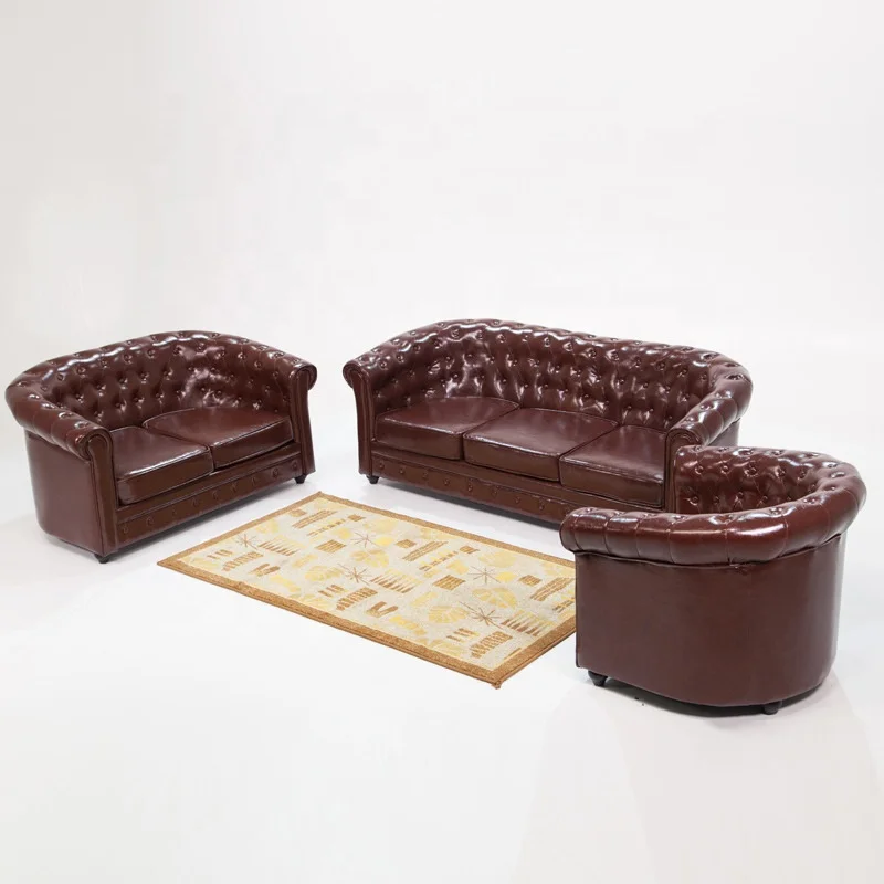 Vintage chesterfield sofa three seater leather coffee shop office sofa set