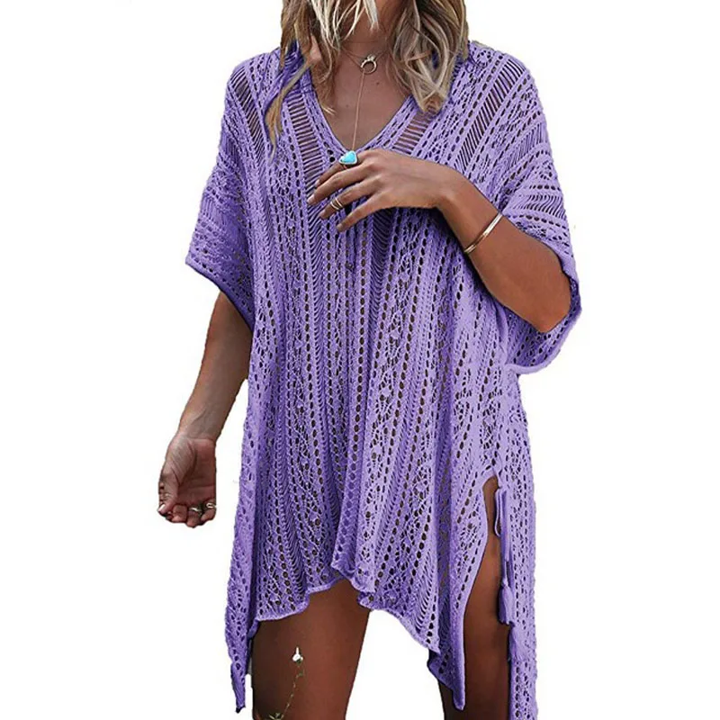 LDDRESS New Design Colorful Hollow Out Womens Summer Crochet Swimwear Beach Dress Tops Sexy Bikini Swimsuit Cover Up