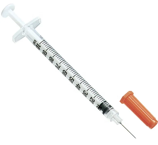 Одноразовый оранжевый шприц для инсулина с иглой, 0,5 мл, 1 мл