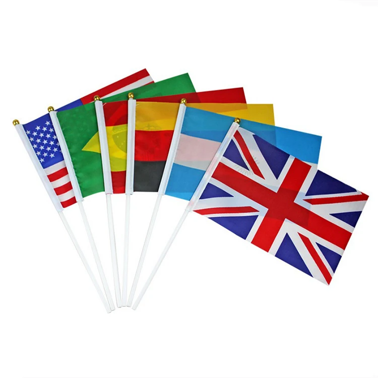 
New design Printed Silk Brazil Hand Held Flag Tour Guide Flags 