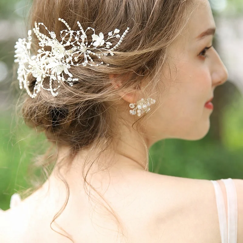 Luxury Crystal Pearl Flower Headdress Jewelry Bridesmaid Bridal Wedding Hair Combs For Women