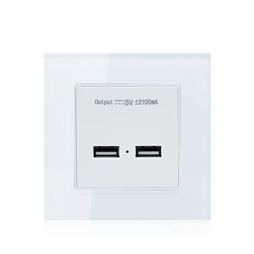 Smartdust Glass Panel 5V 2.1A Furniture Multi Wall Mount 2 USB Power Port Charge Socket