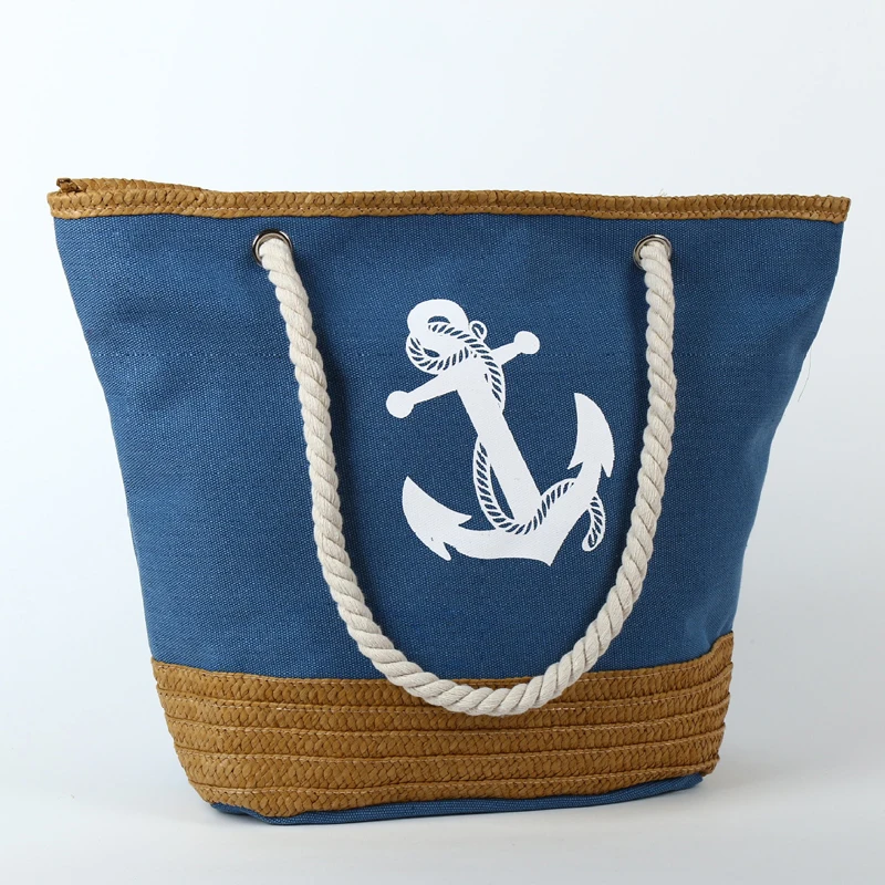 Women straw weaving summer tote beach bag women Newest pictures lady fashion handbag canvas tote bag with rope handle