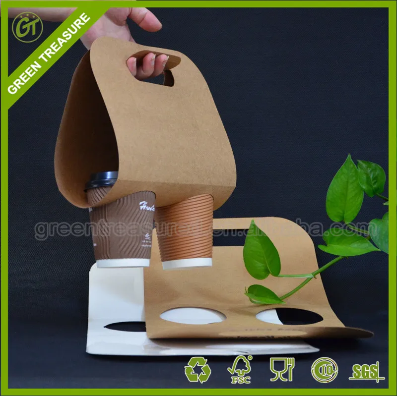 Take away coffee cup custom logo kraft paper cup holder with handle