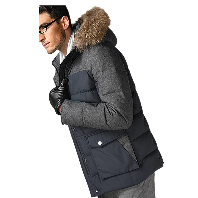 
Mens Custom Wool Winter Hooded Fur Collared Down Coat Wholesale 