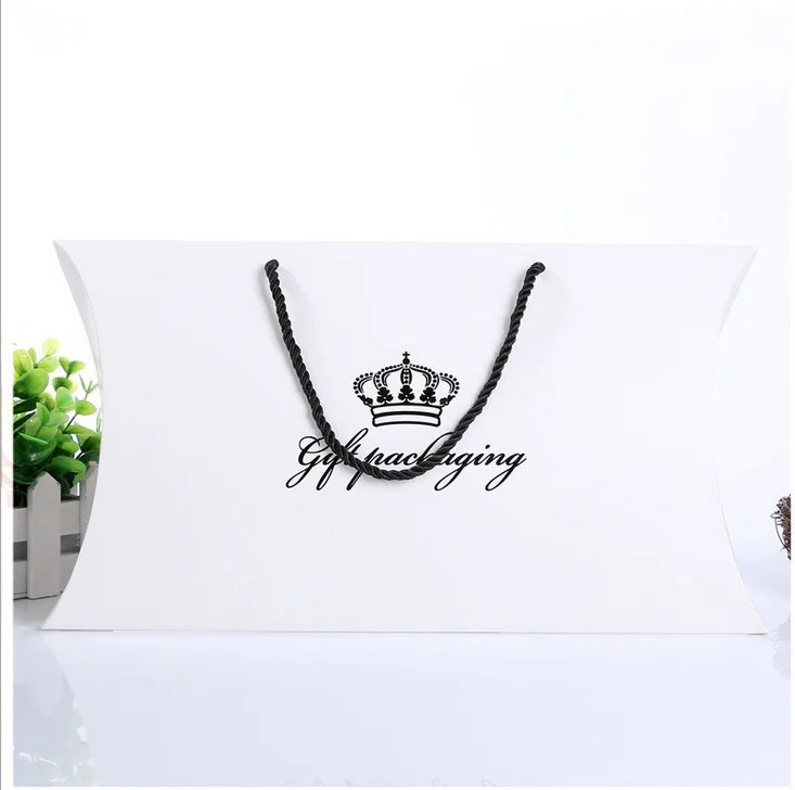 Custom logo printed bundle hair weave extension packaging small pillow shaped jewelry gift box with handle cases for watch