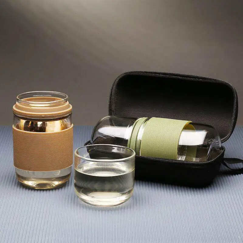 Portable Simple Travel Glass Tea Set with Kung Fu Tea Cups Elegant Teapot