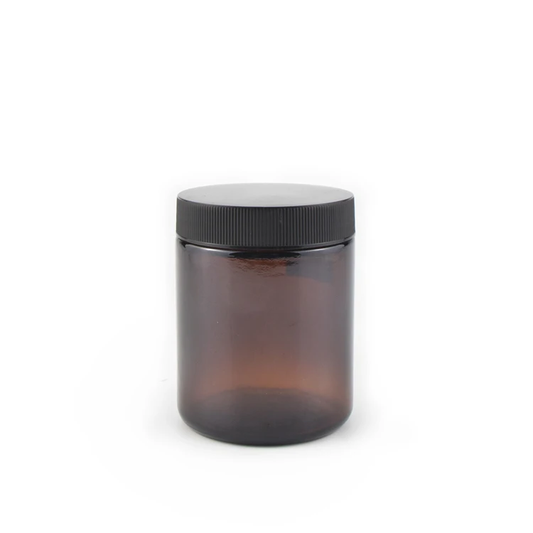 Premium 1 2 3 4 5 6 7 8 oz pharmacy jar container big round amber glass jars with metal silver round lids