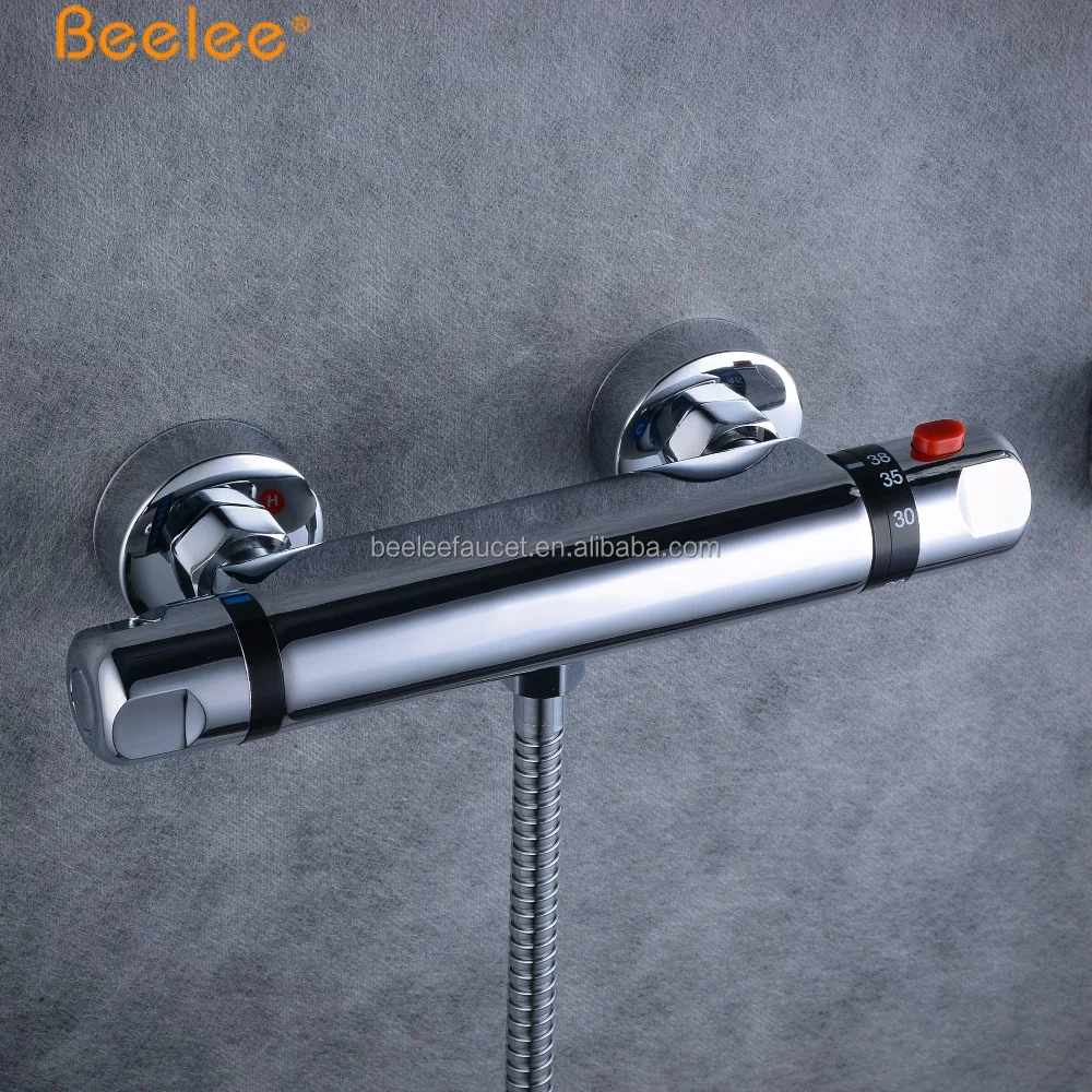 Термостатический смеситель для душа Beelee из твердой латуни и хром с двойной ручкой