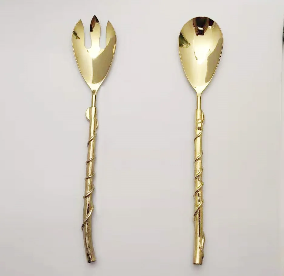 Metal branch with leaves salad tools set