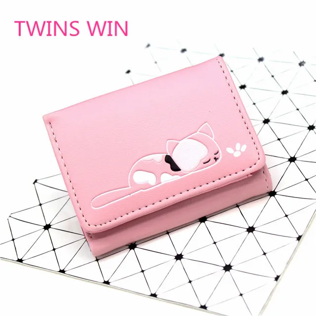 Yiwu market factory price top quality girls Short Cartoon cat design unique colorful leather elegance wallets wholesale 115
