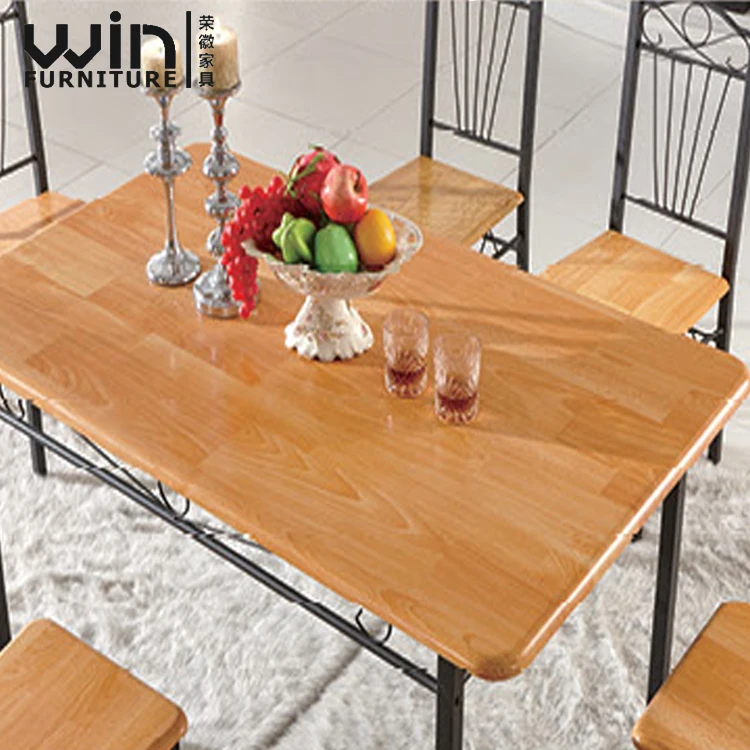 
Simple style mold board steel frame dining table 6 chairs restaurant cateen table 