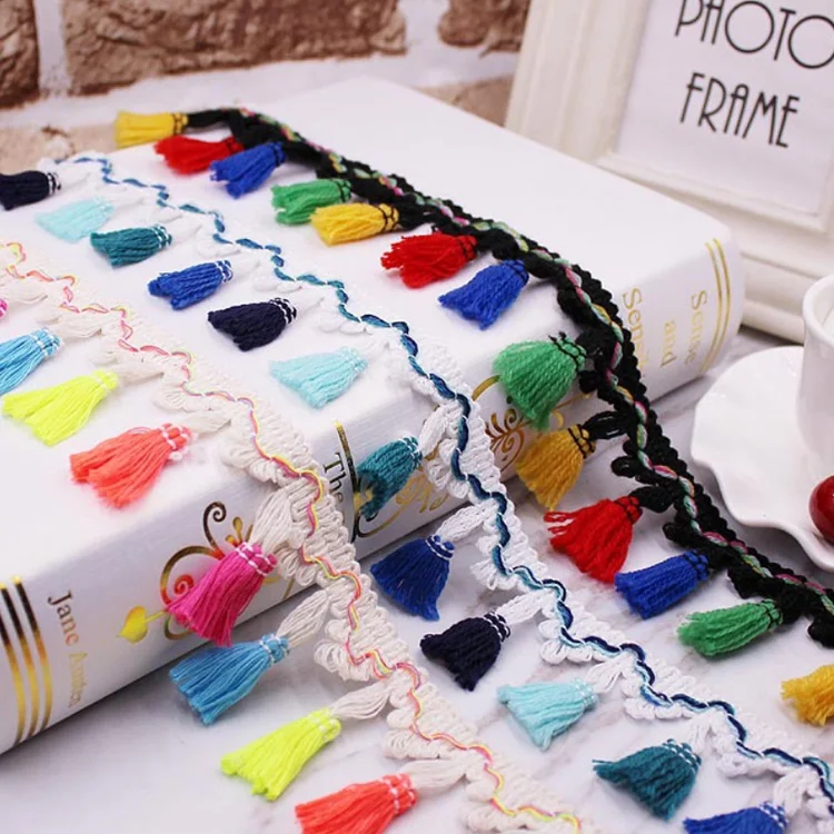 wholesale colored dyed small round chinlon yarn pompom lace trim for clothes