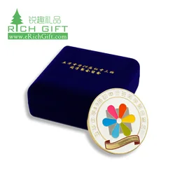 Factory price cheap custom metal printed soft enamel stamping coins commemorate souvenir coin with gift box